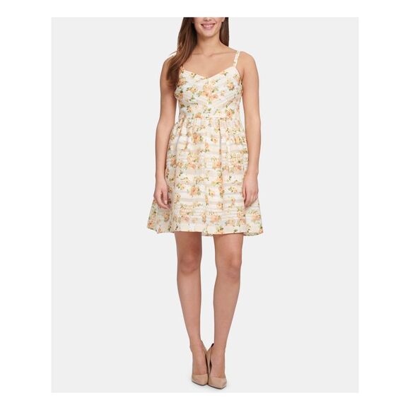 KENSIE Dresses & Skirts - KENSIE Womens Yellow Floral Spaghetti Strap Mini Fit + Flare Dress Size: 2